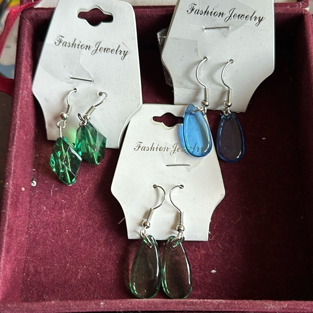 Fashion Jewelry Earrings Lot – 3 Pairs Silver Tone Wire Hooks Mixed Styles